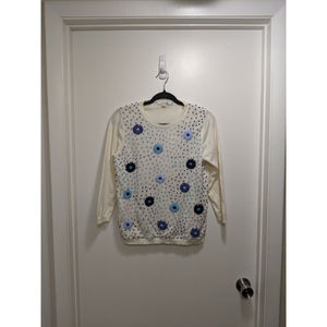 Boden Wool Blend Sweater with Embroidered Flowers Size 10 Floral Lightweight